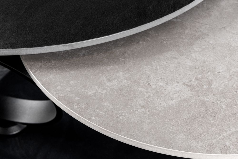 Design Couchtisch DANCING RINGS schwarz grau rund drehbar Keramik Metall
