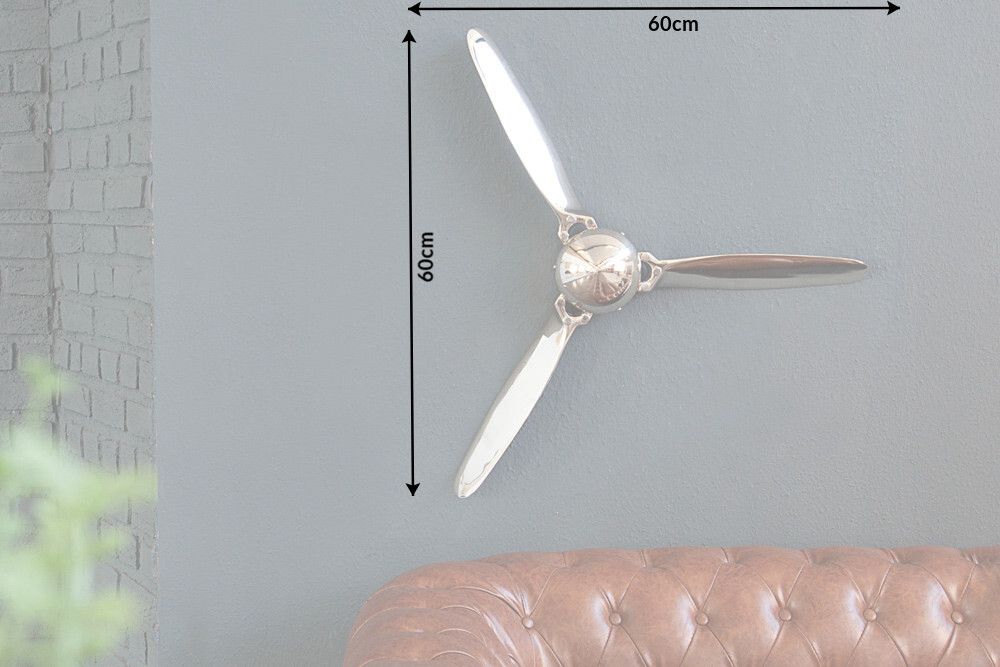 Authentische Wanddekoration SCREW III 60cm silber Flugzeug Propeller