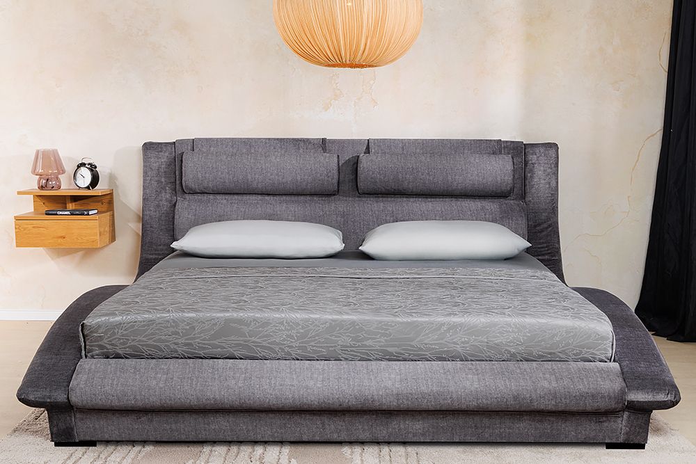 Bett SWING 180x200cm grau Vogue Seiden Samtstoff