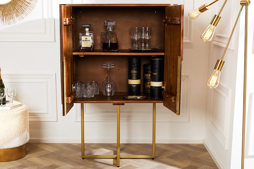 Design Highboard GATSBY 125cm braun mattgold Mangoholz Retro