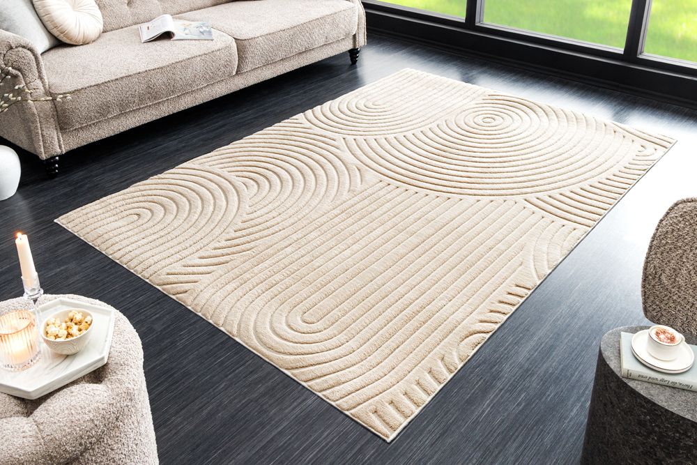 3D strukturierter Kurzflor Teppich ART DECO 230x160cm beige Hoch-Tief-Effekt
