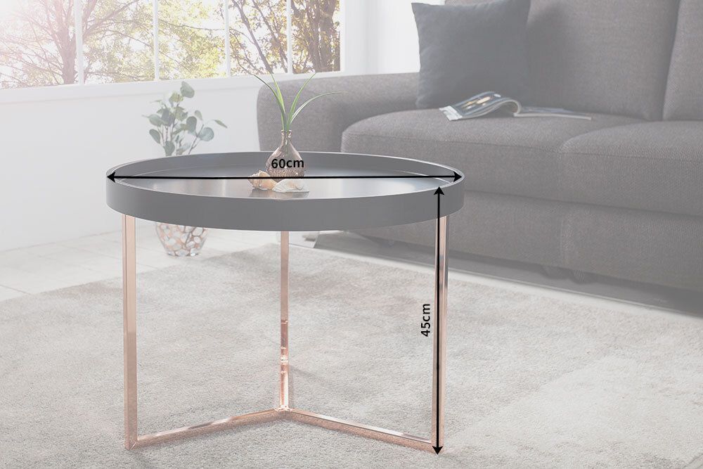 Extravaganter Couchtisch MODULAR 60cm matt schwarz kupfer rund inkl. Tablett