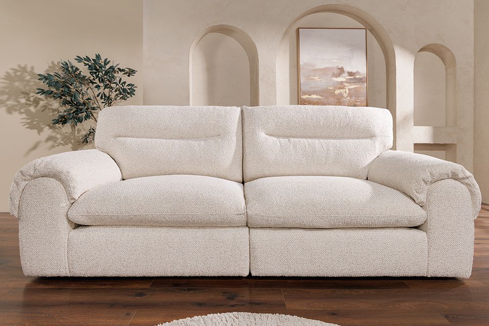 4-Sitzer Sofa SIXTH SENSE 245cm beige Bouclé-Strickstoff mit Nosagfederung und Daunenfedern