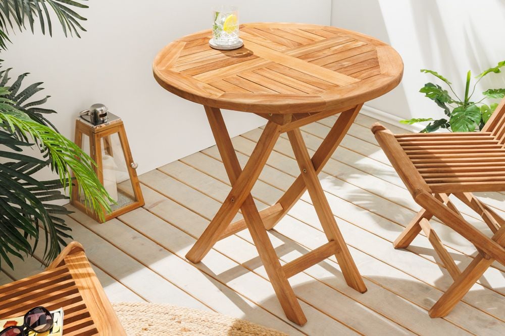 Massiver Gartentisch EMPIRE TEAK 70cm natur Teakholz rund klappbar Balkontisch Outdoor