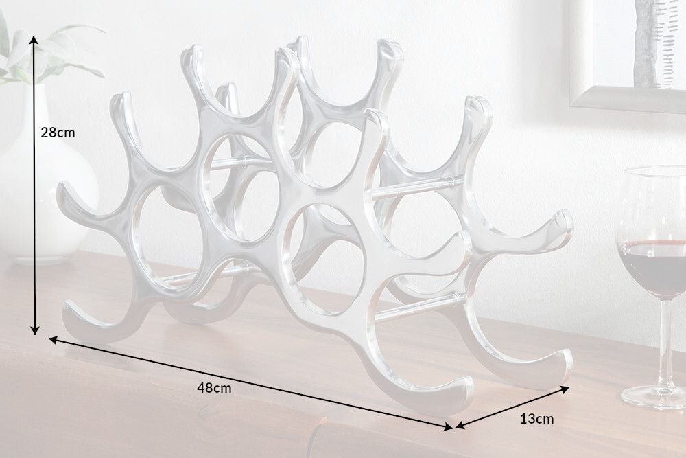 Modernes Weinregal FLAME 48cm silber für 10 Flaschen Flaschenhalter