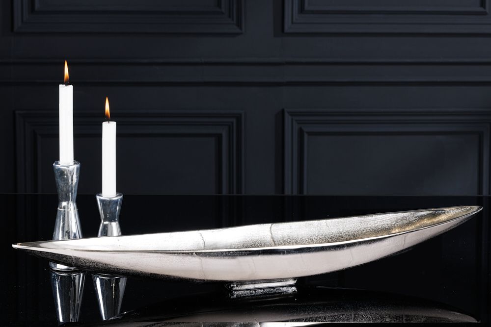 Deko Schale SILVER LEAF 80cm silber handmade Aluminium