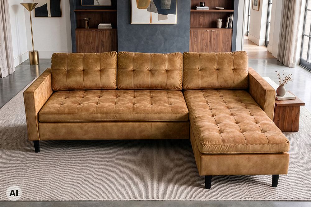 Ecksofa STOCKHOLM 220cm senfgelb Samtstoff Federkern 3-Sitzer-Sofa
