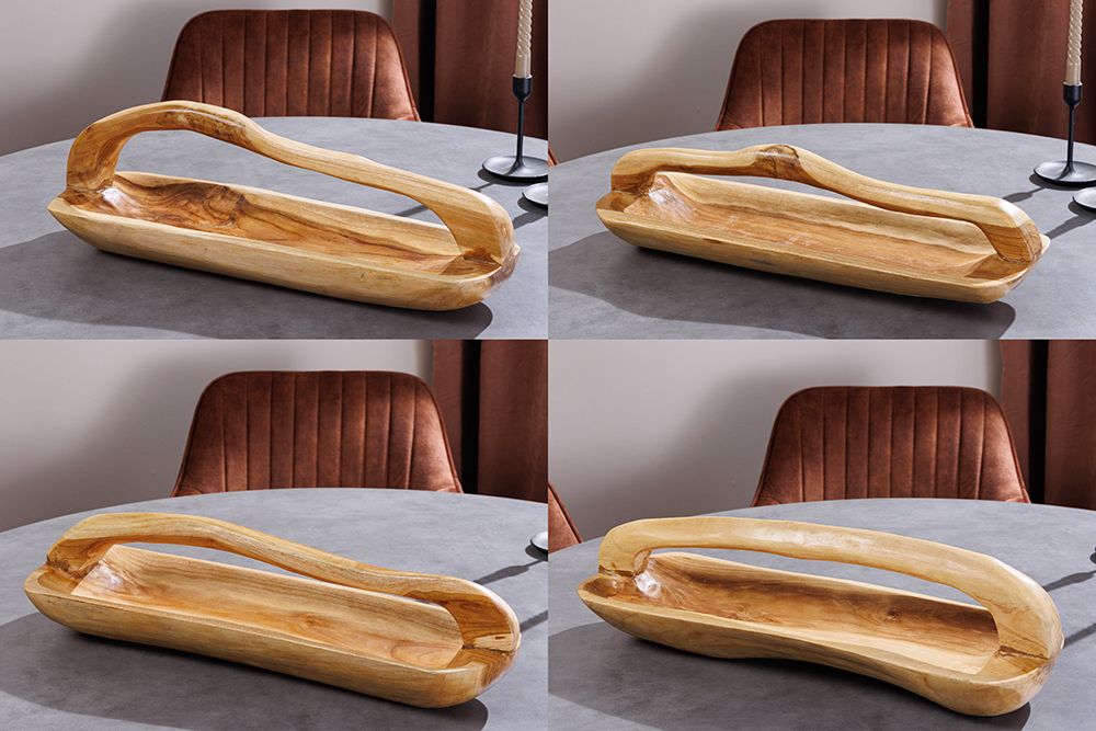 Massive Holzschale BALI 60cm Teakholz mit Griff natürliche Maserung