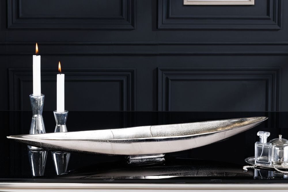 Deko Schale SILVER LEAF 80cm silber handmade Aluminium