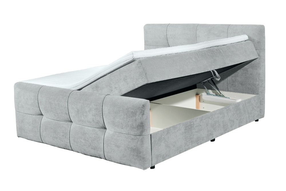 Modernes Boxspringbett TOULOUSE 160x200cm silbergrau inkl. Matratze Topper Stauraum