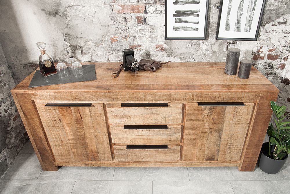 Massives Sideboard IRON CRAFT 175cm Mangoholz Kommode mit Schubladen Handarbeit
