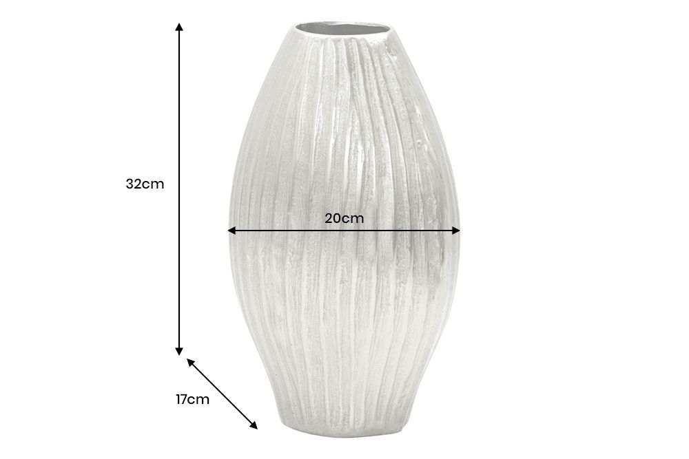 Handgefertigte Deko-Vase ELEGANCE 35cm silber Metall Hammerschlag Design