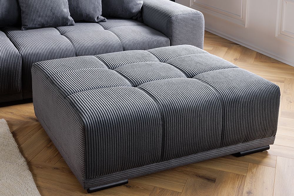 Moderner Hocker ELEGANCIA 110cm anthrazit Cord Fußhocker Sitzhocker