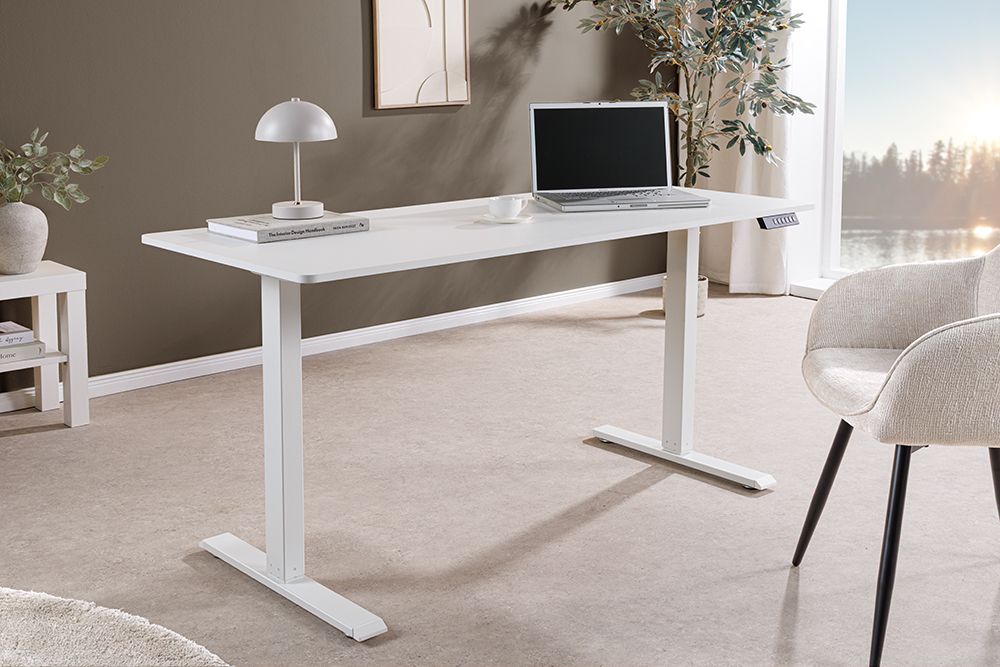 Höhenverstellbarer Schreibtisch WHITE DESK 140cm weiß Metallgestell Bürotisch