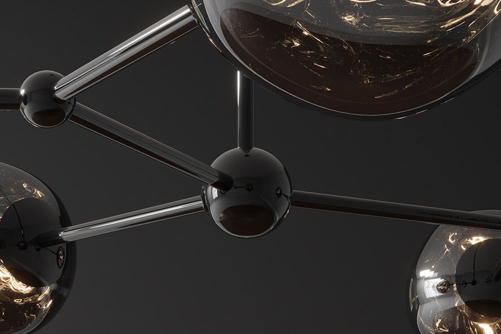 Design Hängelampe LIQUID DIAMOND 100cm smoke schwarz Glas fünf Schirme Kugelleuchte