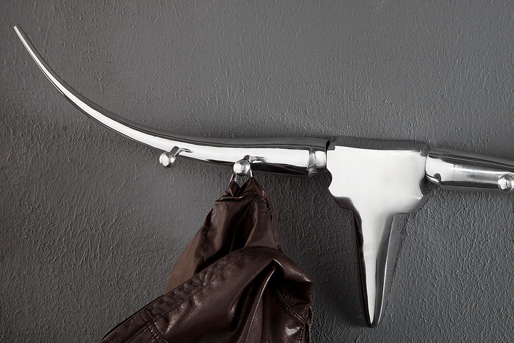 Design Garderobe BULL 100cm Aluminium Wanddekoration Stierkopf