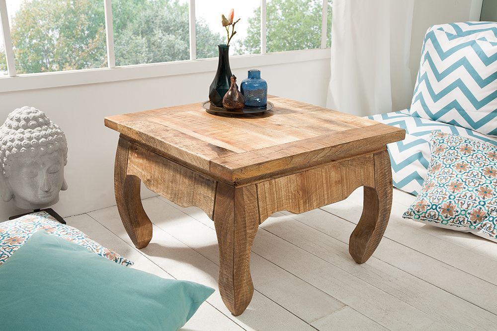 Massiver Couchtisch OPIUM ANTIQUE 60cm natur Mangoholz Beistelltisch