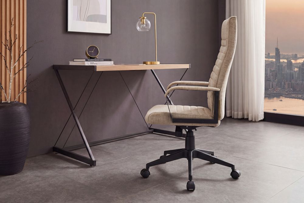 Höhenverstellbarer Bürostuhl LAZIO beige Vogue Velours Samt drehbar mit Rollen