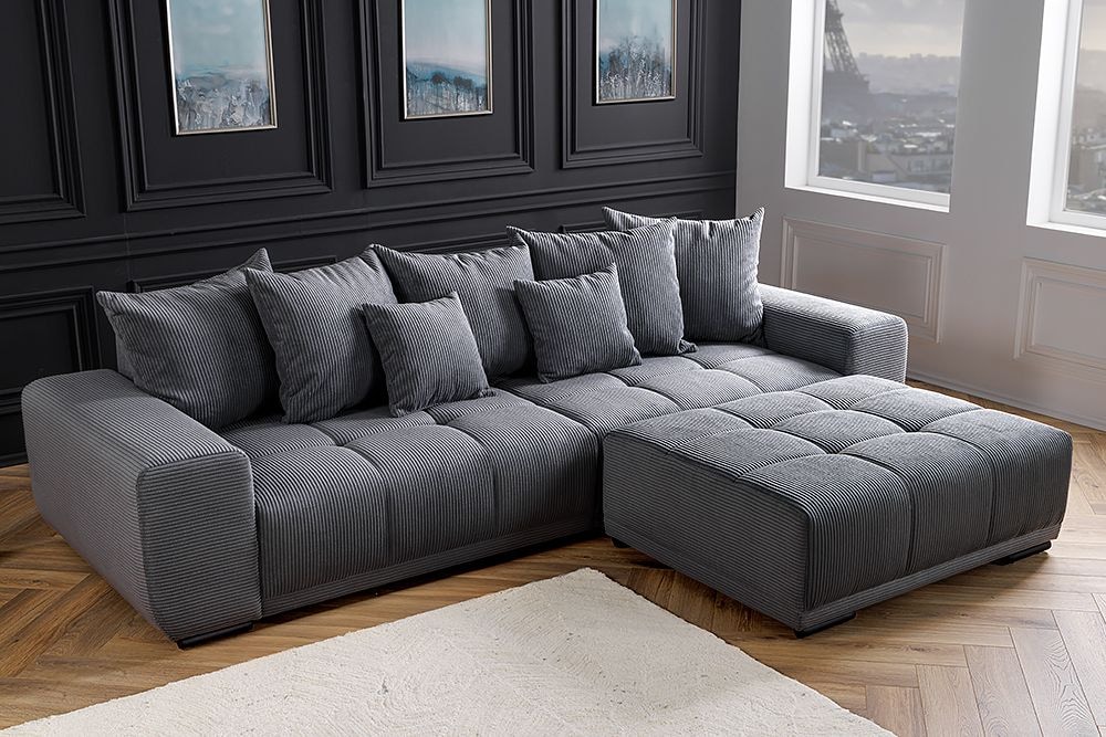 Modernes XXL Sofa ELEGANCIA 285cm anthrazit Cord inklusive Kissen Bigsofa