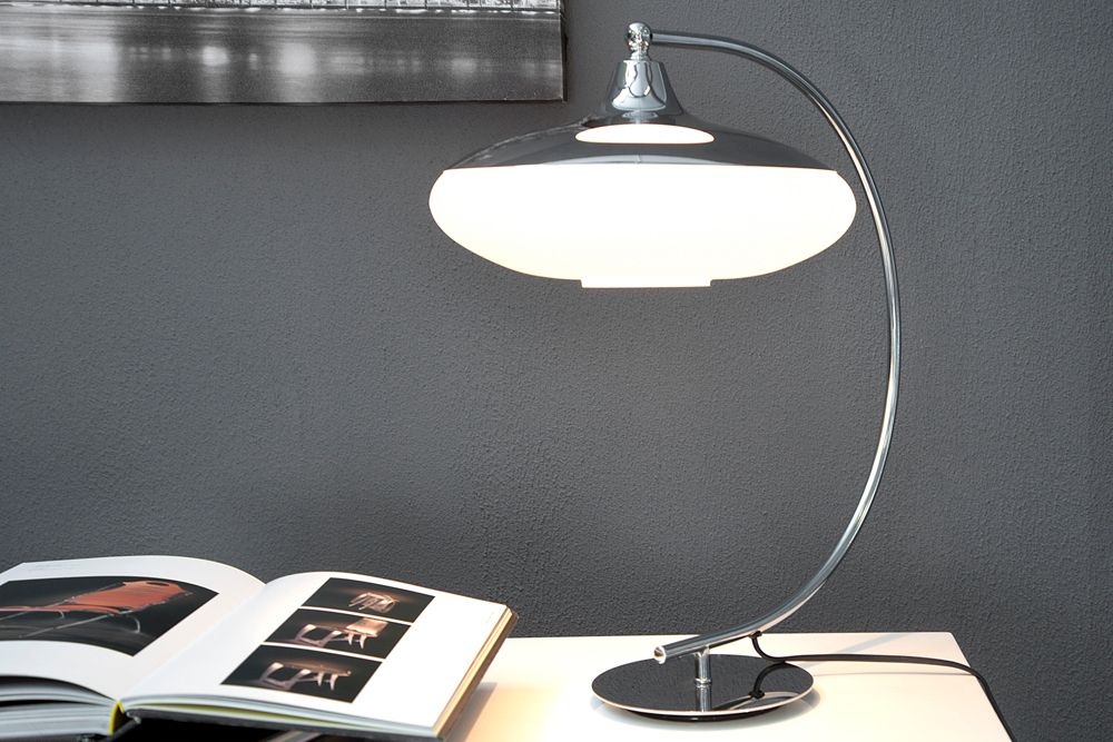 Moderne Tischlampe LUNA LOGO 45cm silber verchromt Tischleuchte