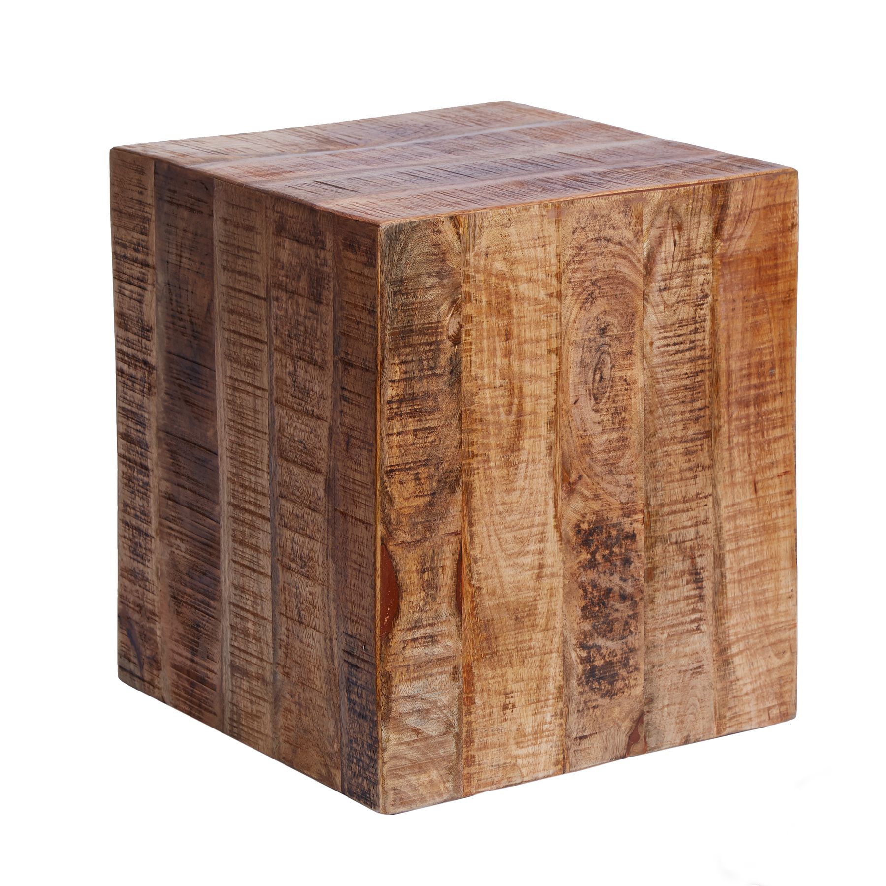 Massiver Beistelltisch FACTORY 45cm natur Mangoholz geflammt auf Rollen