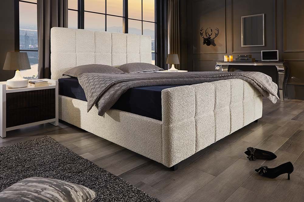 Modernes Boxbett PRESTIGE 160x200cm creme Bouclé mit Stauraum und Lattenrost