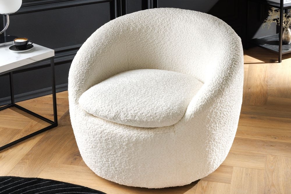 Drehbarer Design Sessel ALPINE beige Bouclé 360° mit Armlehnen