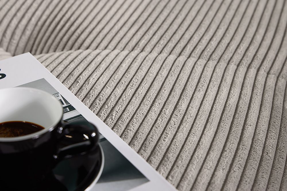 Modernes Ecksofa KENT 220cm greige Cord inkl. Hocker Federkern L-Form Wohnlandschaft