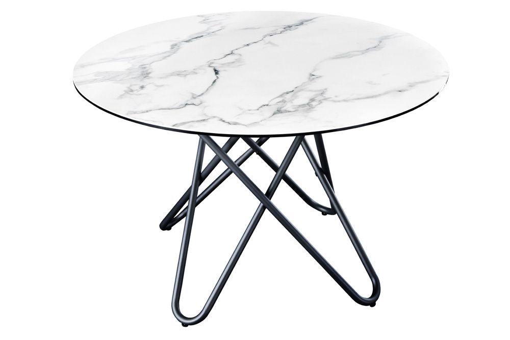Runder Esstisch ELLIPSE 120cm Marmor weiß Keramik made in Italy Hairpin Legs