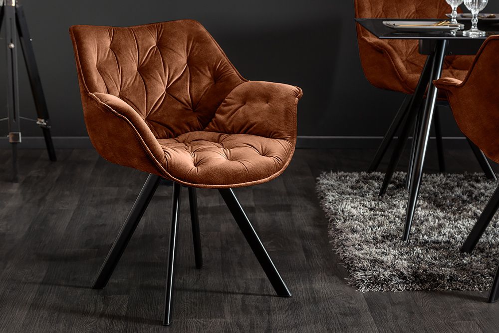 Drehbarer Stuhl THE DUTCH COMFORT rost braun Samt mit Armlehnen Modern Design