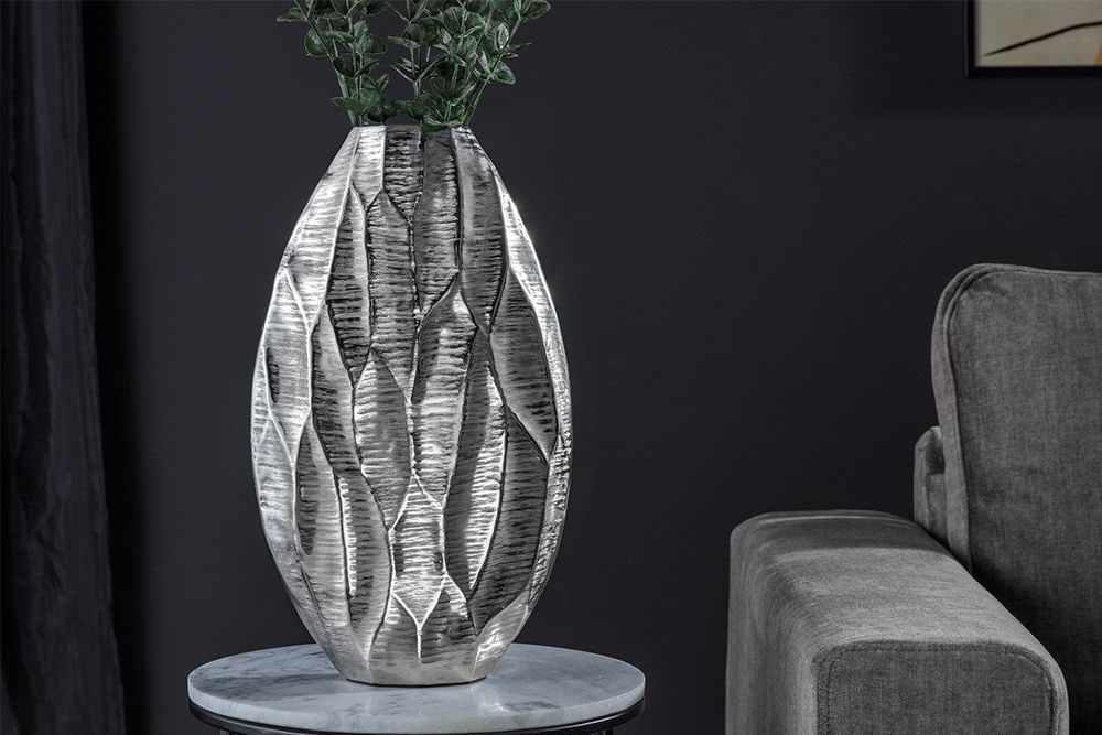 Elegante Vase ORGANIC ORIENT 44cm silber Hammerschlag Design