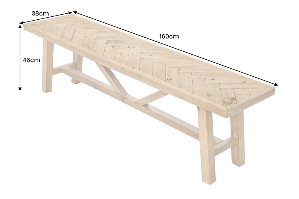 Massive Sitzbank MOSAIK 160cm natur Pinienholz recycelt