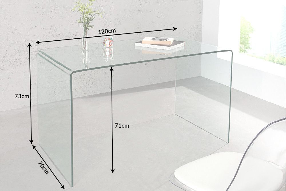 Extravaganter Glas Schreibtisch FANTOME 120cm transparent Esstisch Ganzglastisch