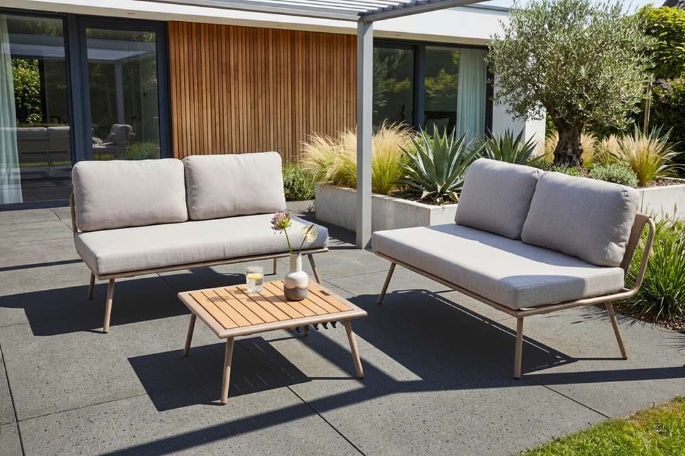 Outdoor Lounge Sitzgruppe MOBILE MODULAR greige mit Tisch wetterfest