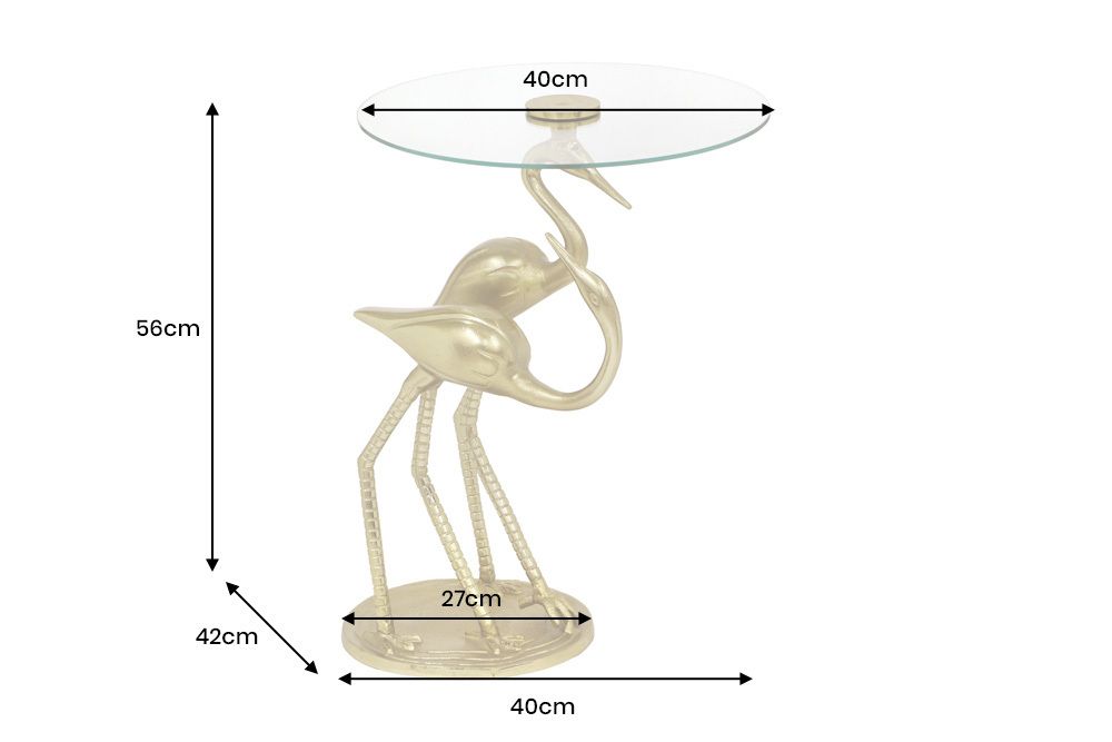 Runder Beistelltisch WILDLIFE CRANE 55cm gold Glas Kranich-Skulptur handmade