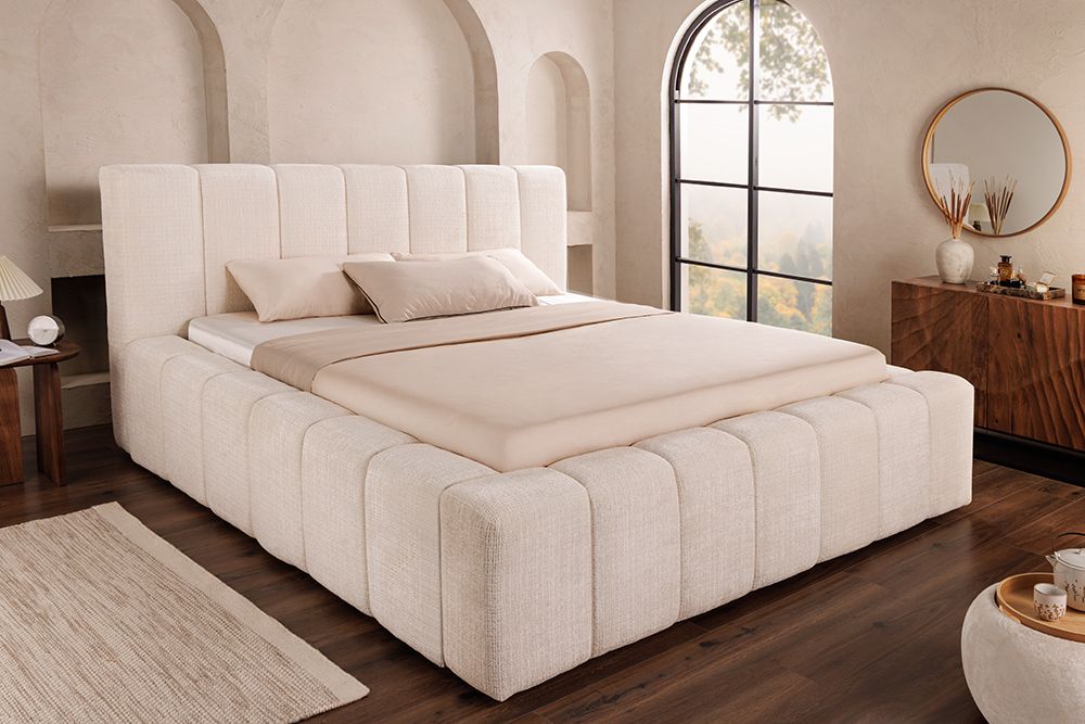 Boxbett SAVOY 180x200cm weiß Chenille Cremona mit Lattenrost und Stauraum