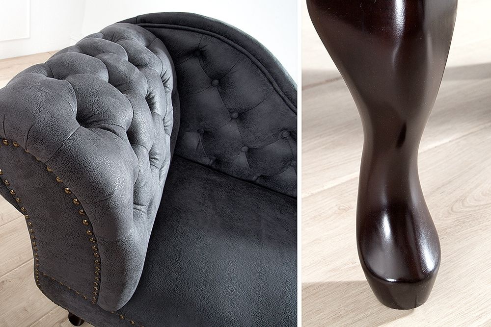 Chesterfield Récamière 170cm antik grau mit Knopfheftung und Nietenbesatz