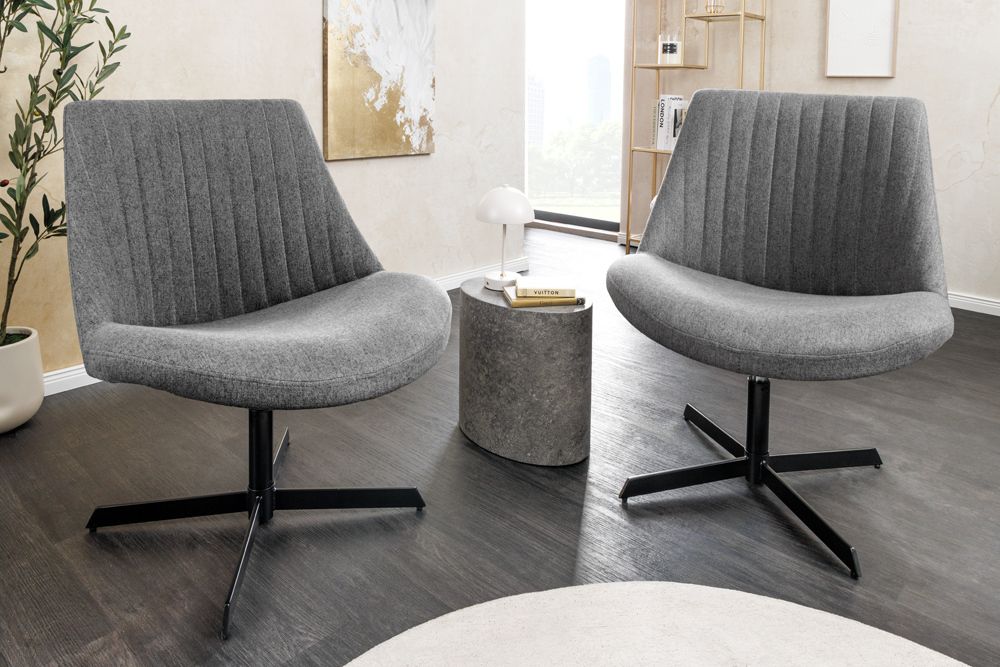 Drehbarer Sessel LOUNGER grau Strukturstoff Metallgestell schwarz