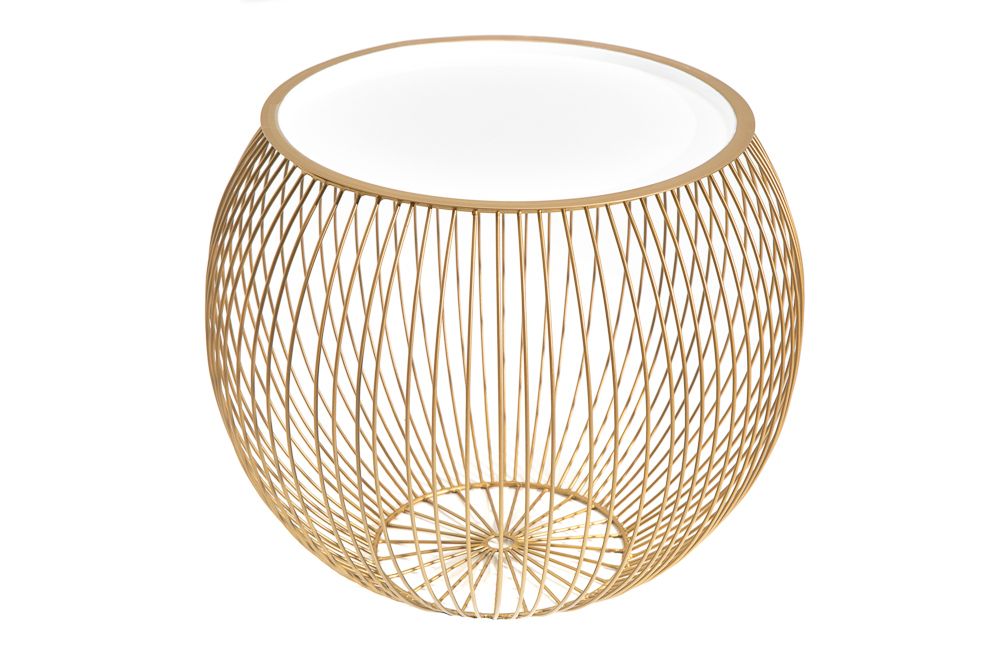 Runder Couchtisch STORAGE 40cm gold weiß Metall Tablett Beistelltisch mit Stauraum handmade