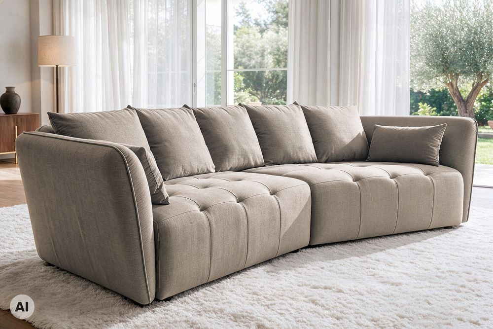Modernes Big Sofa ROYAL 295cm greige Veloursstoff Federkern XXL-Couch