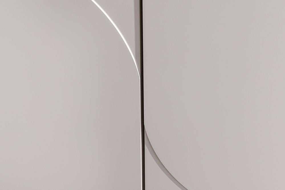 Design Highboard SAVOY 130cm kaschmir weiß Marmor Keramik mit Stauraum und 3D-Front