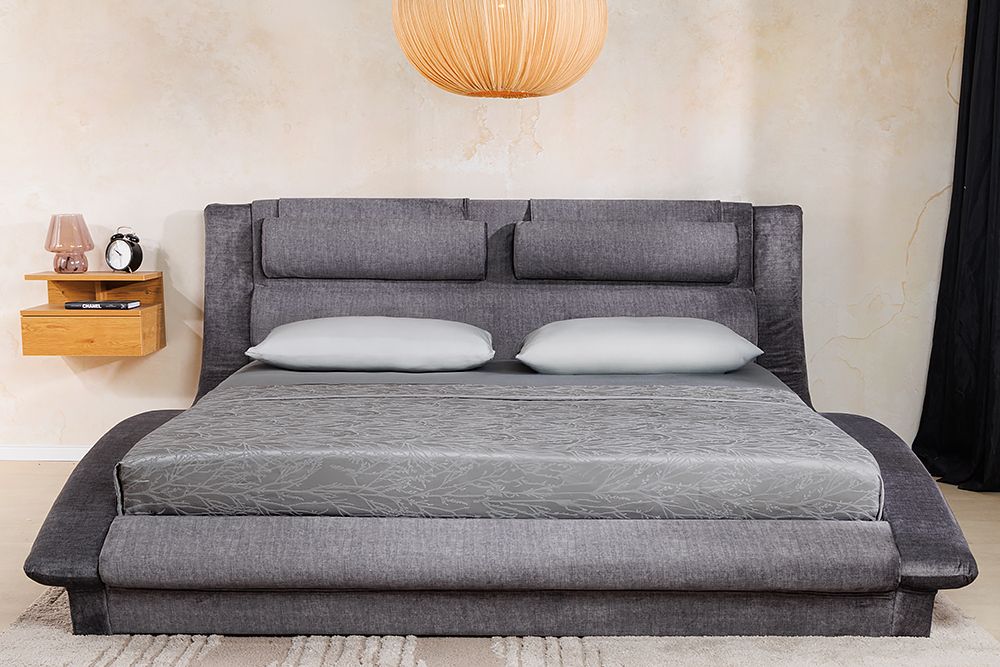 Boxbett SWING 160x200cm grau Vogue Seiden Samtstoff inkl. Stauraum und Bettkasten