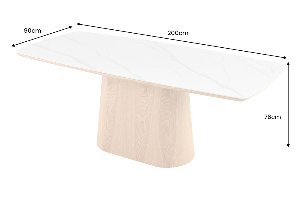 Design Esstisch UNIQUE 200cm weiß Eiche Keramik Marmor Säulenfuß