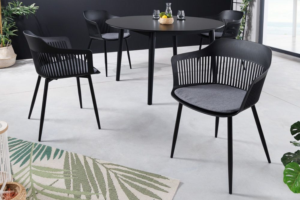 Design Stuhl AIRE schwarz Kunststoff Stahlgestell Indoor Outdoor inkl. Kissen