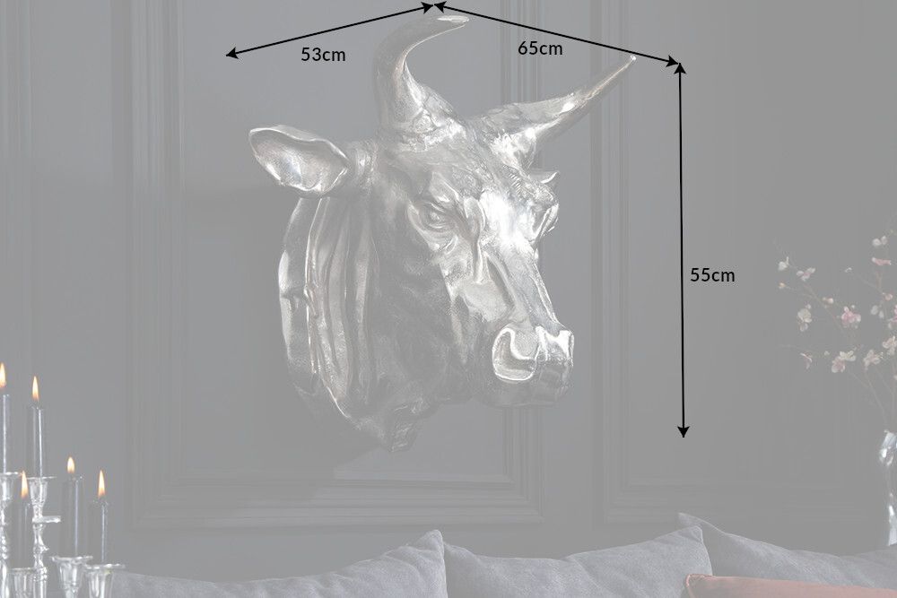 Extravagante Stierkopf Wanddekoration TORERO 65cm silber Deko Schädel
