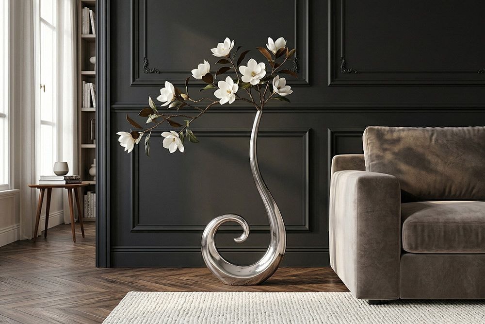 Moderne Vase WAVE XL 106cm silber Aluminium poliert Dekoration