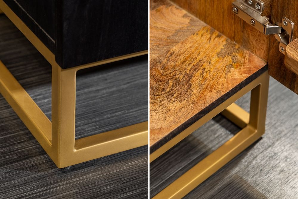 Extravagantes Highboard ANGEL 140cm schwarz Mangoholz mit goldenen Flügeln