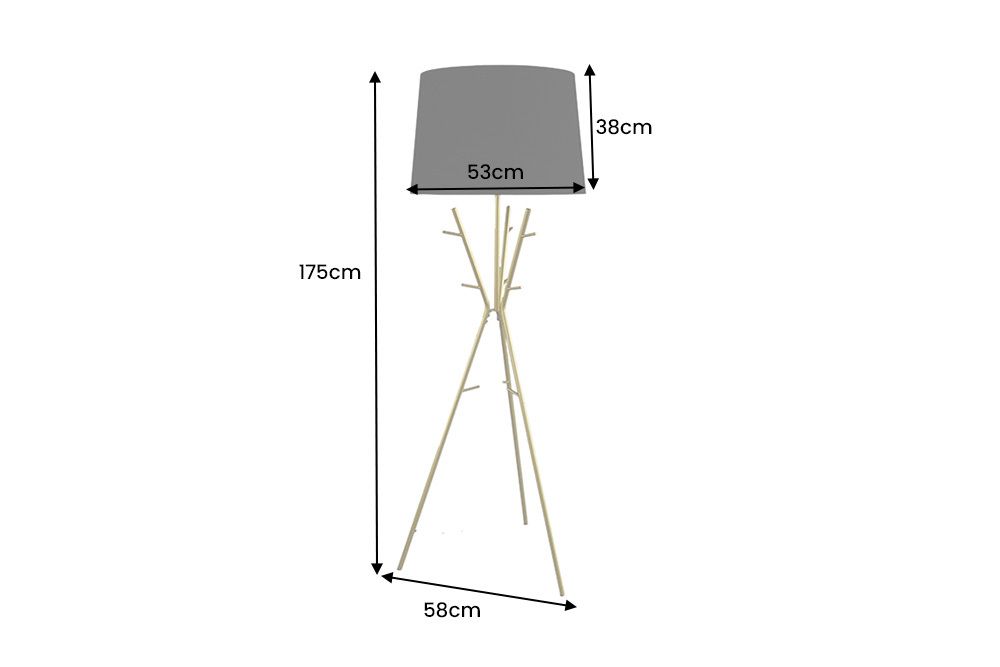 Vielseitige Stehlampe WARDROBE 175cm gold schwarz Garderobe mit Stoffschirm Metall