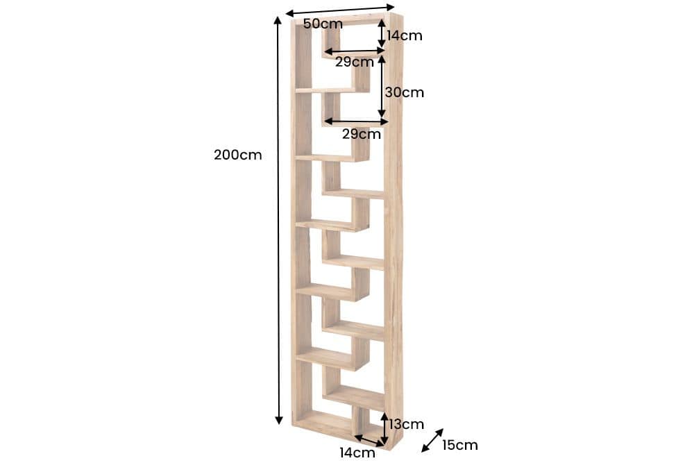 Massives Bücherregal JAVA 200cm natur recyceltes Teakholz Standregal Raumtrenner
