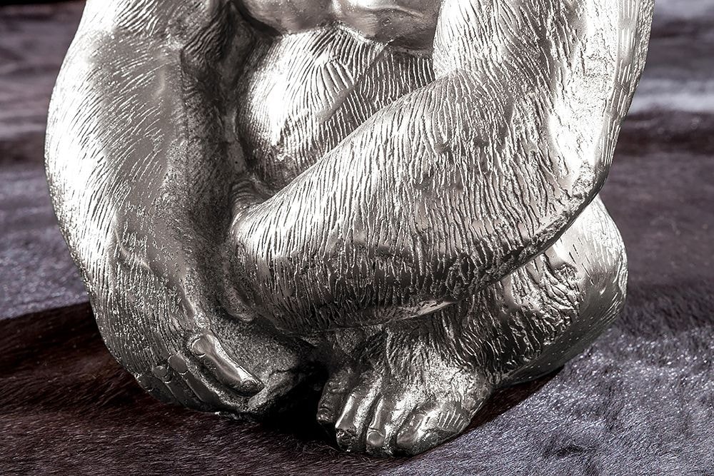 Runder Couchtisch WILDLIFE KONG 60cm silber Metall Glas Affenfigur Gorilla Skulptur handmade